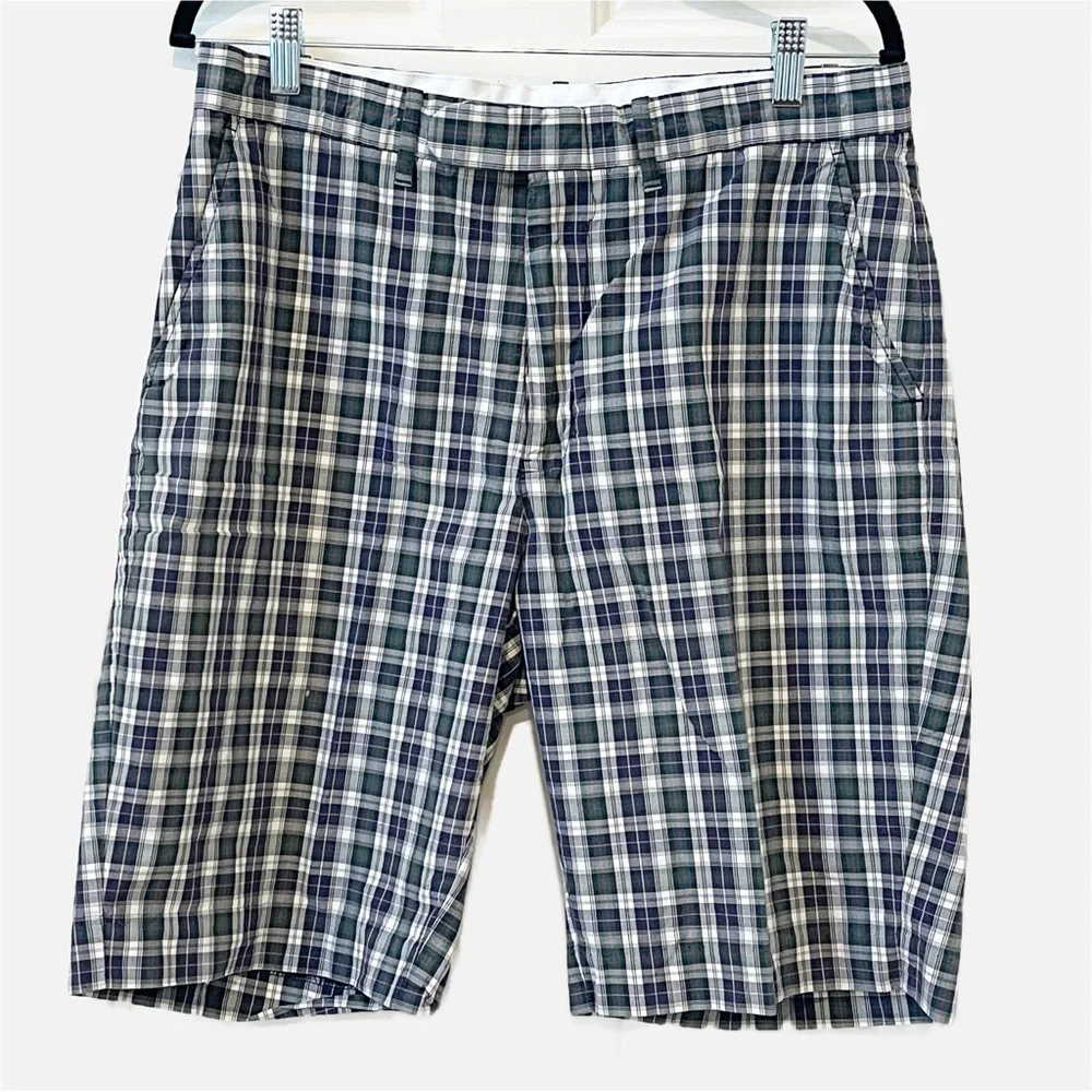 Ralph Lauren Blue and White Plaid Flat-Front Shorts